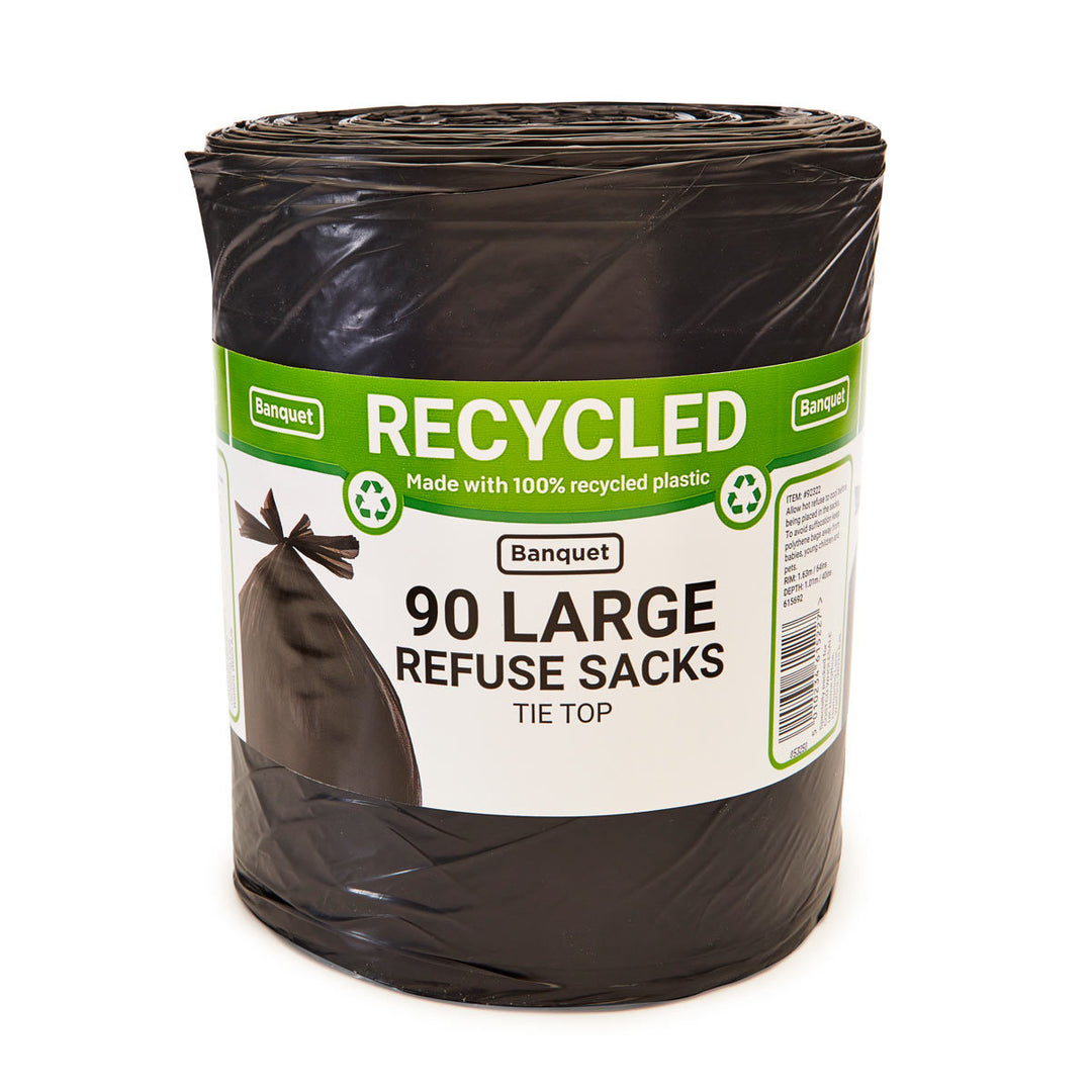 Recycled Tie Top Large Refuse Sacks, 90 Bags