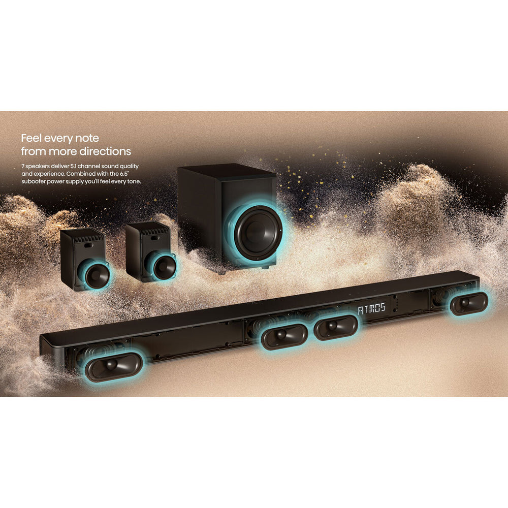 AX5100G 5.1Ch, Soundbar with Wireless Subwoofer, 2 Rear Speakers and Bluetooth