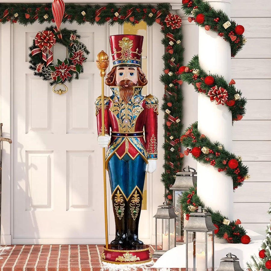 6Ft (1.8M) Grand Resin Indoor / Outdoor Christmas Nutcracker with 25 LED Lights & Sounds