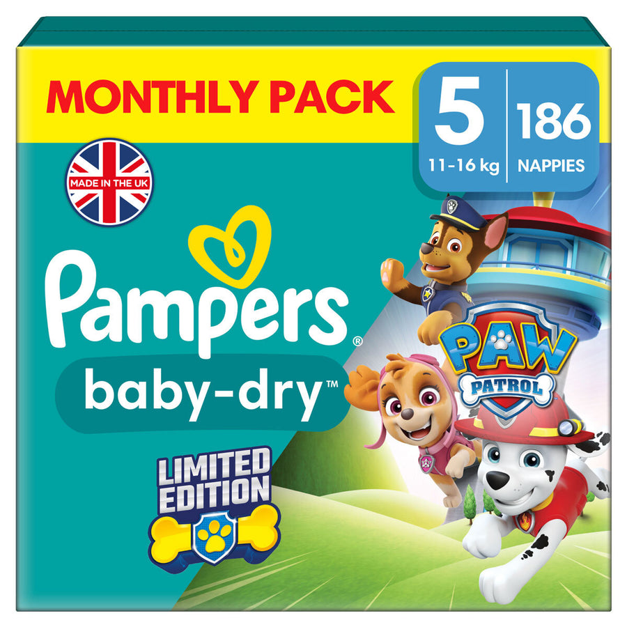 Paw Patrol Baby Dry Nappies Size 5, 186 Pack