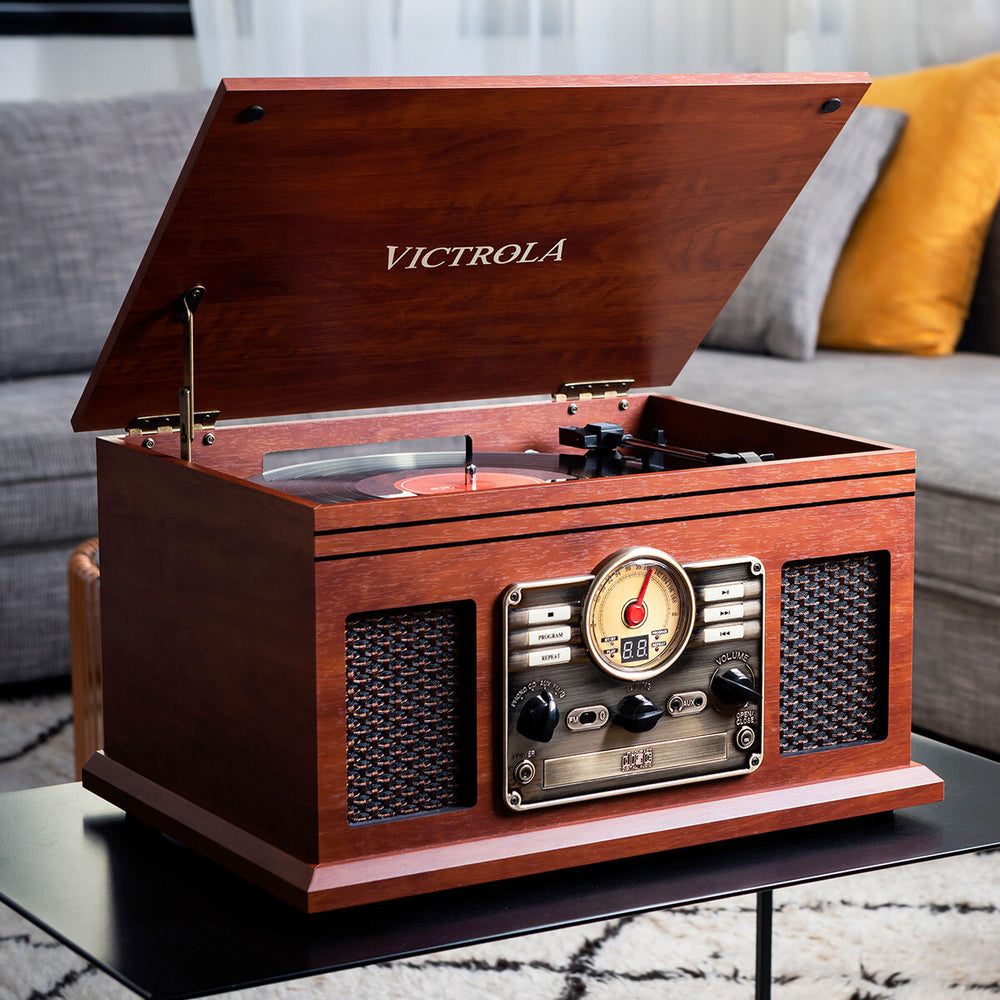 Hawthorne VTA-200B-MAH-EU Turntable Record Player with 3 Speed Turntable in Mahogany