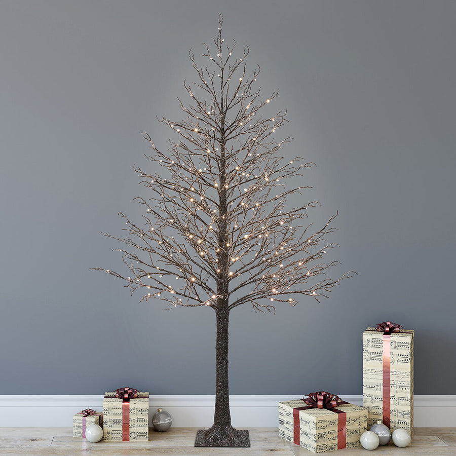 7Ft (2.1M) Dark Brown Iced Tree with 224 LED Lights