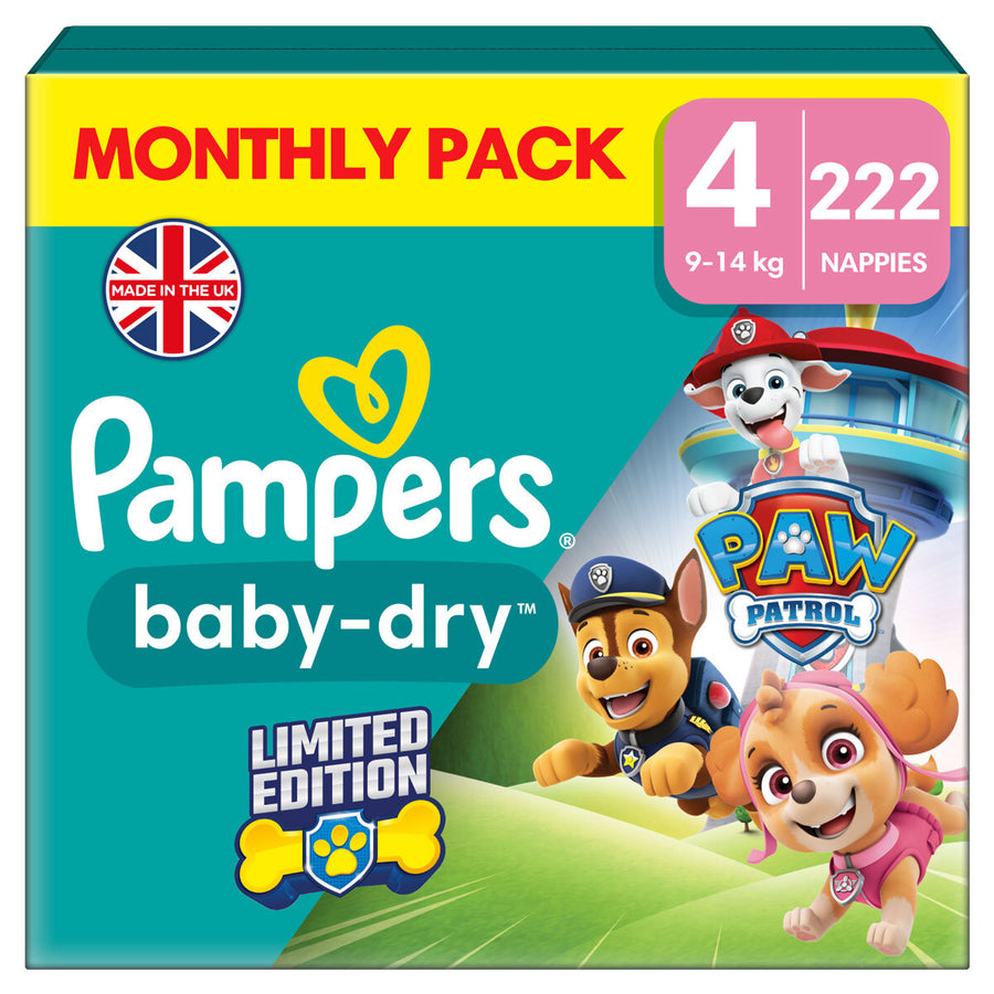 Paw Patrol Baby Dry Nappies Size 4, 222 Pack