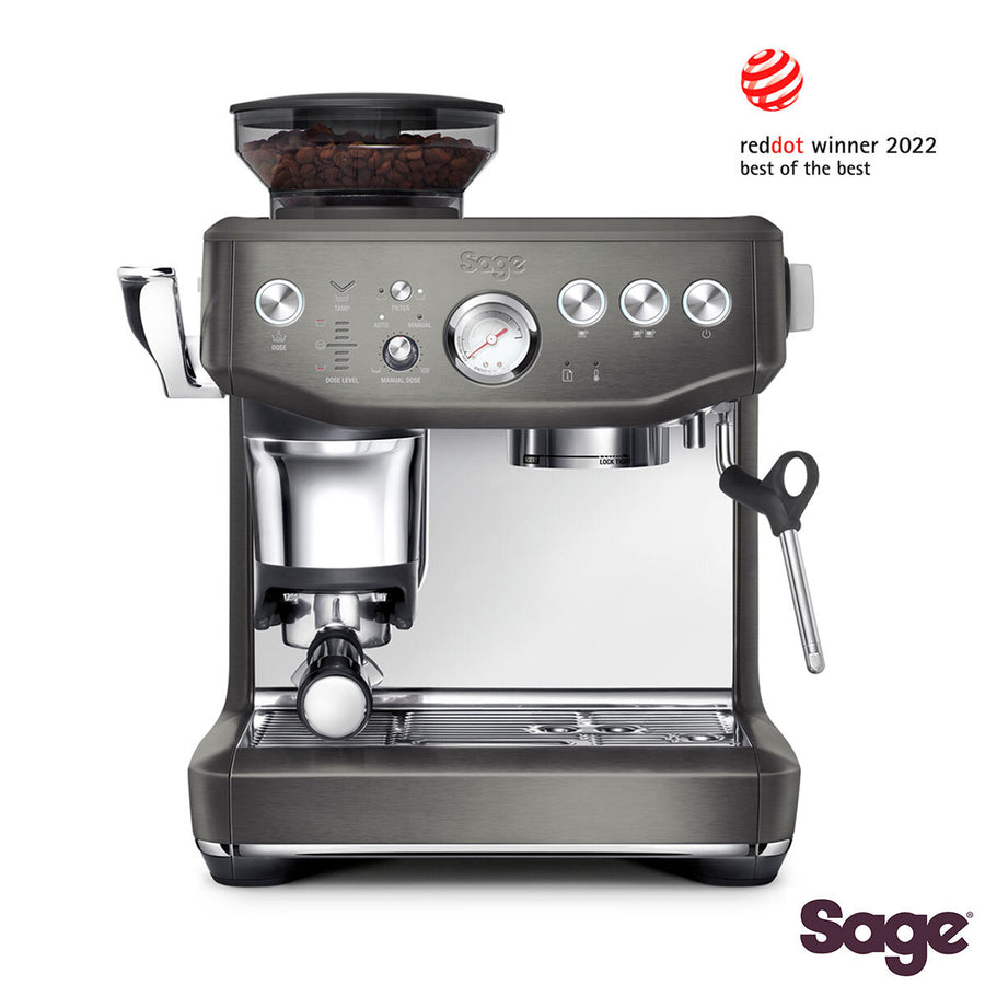 the Barista Express Impress Bean to Cup Coffee Machine in Black Stainless Steel, SES876BST4GUK1