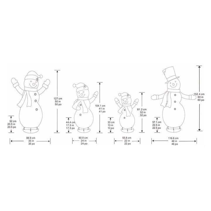 4Ft (1.2M) Snowman Family Set of 4 with 600 LED Lights