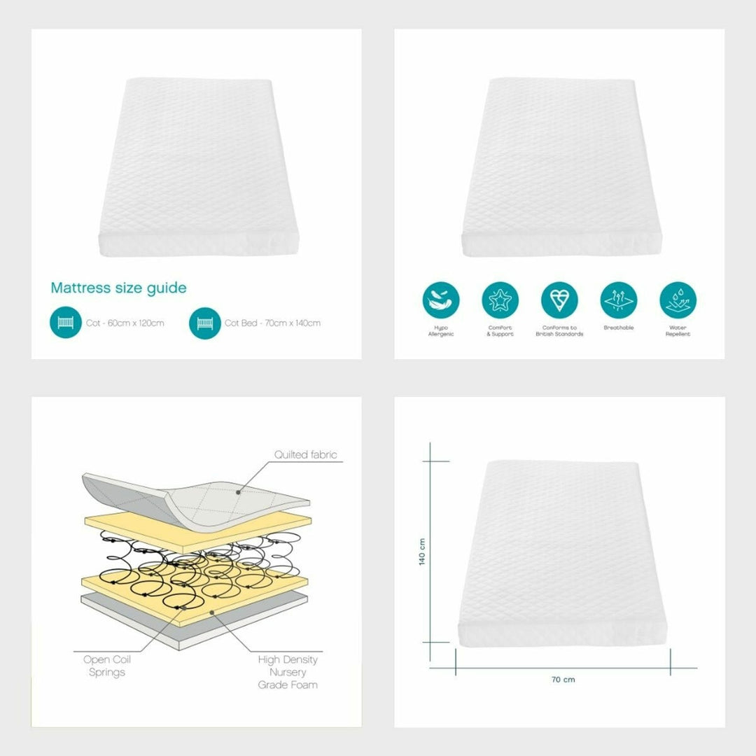 Alba Cot Bed with Sprung Mattress, White