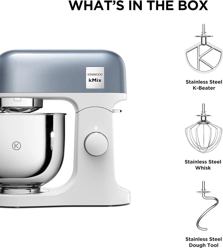 Kenwood kMix Stand Mixer for Baking, Stylish Kitchen Mixer with K-beater, Dough Hook and Whisk, 5L Stainless Steel Bowl, Removable Splash Guard, 1000 W, Editions Blue