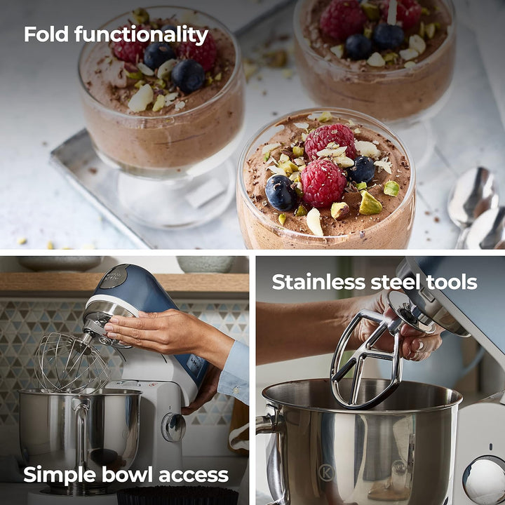 Kenwood kMix Stand Mixer for Baking, Stylish Kitchen Mixer with K-beater, Dough Hook and Whisk, 5L Stainless Steel Bowl, Removable Splash Guard, 1000 W, Editions Blue