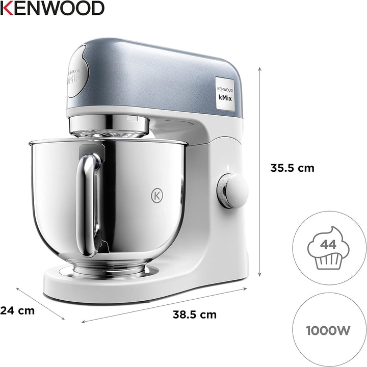 Kenwood kMix Stand Mixer for Baking, Stylish Kitchen Mixer with K-beater, Dough Hook and Whisk, 5L Stainless Steel Bowl, Removable Splash Guard, 1000 W, Editions Blue