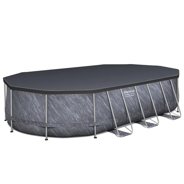 20Ft X 12Ft Platinum Series Power Steel Oval Frame Pool with Sand Filter Pump and Solar Powered Pool Pad