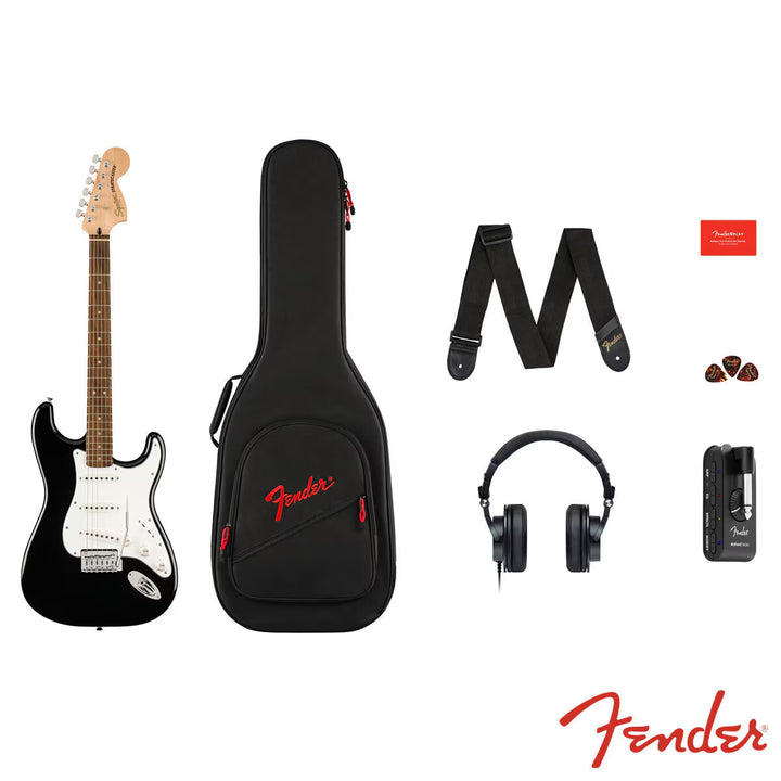 Squire Stratocaster Mustang by  Electric Guitar Affinity Series Pack, Black