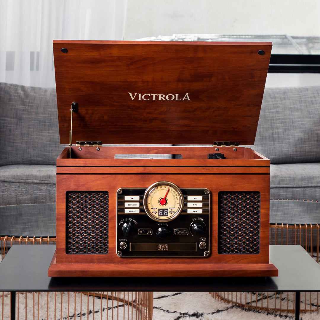 Hawthorne VTA-200B-MAH-EU Turntable Record Player with 3 Speed Turntable in Mahogany