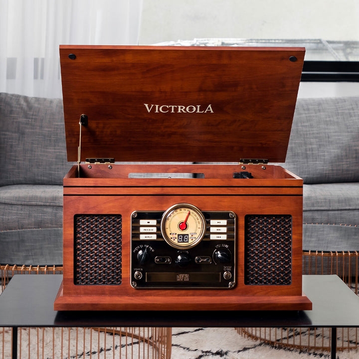 Hawthorne VTA-200B-MAH-EU Turntable Record Player with 3 Speed Turntable in Mahogany