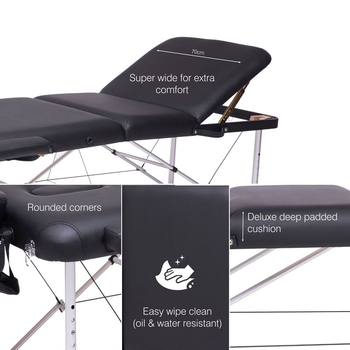 Professional Aluminium Massage Table and Treatment Couch in Black, MATM