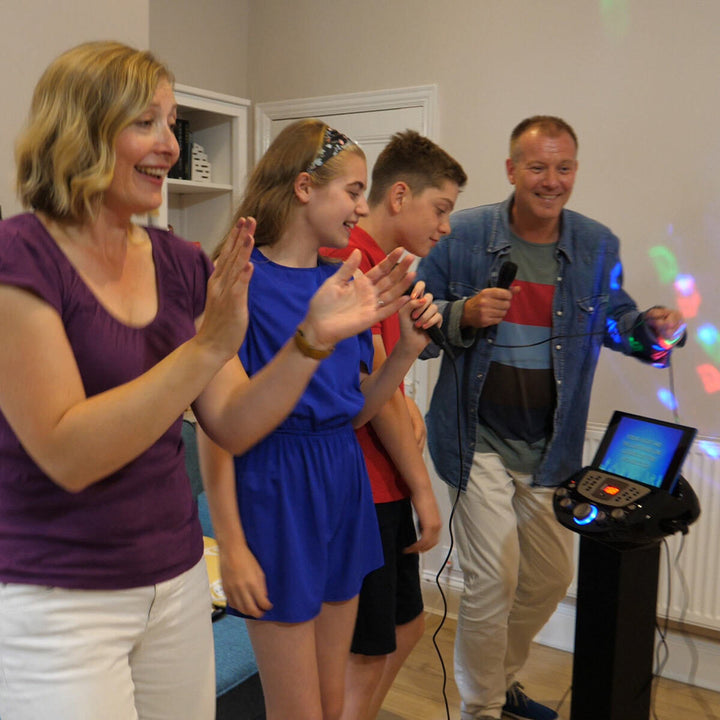 Smart Bluetooth Pedestal Karaoke System, with LED Lights, Disco Ball and Speakers, EKS828BT