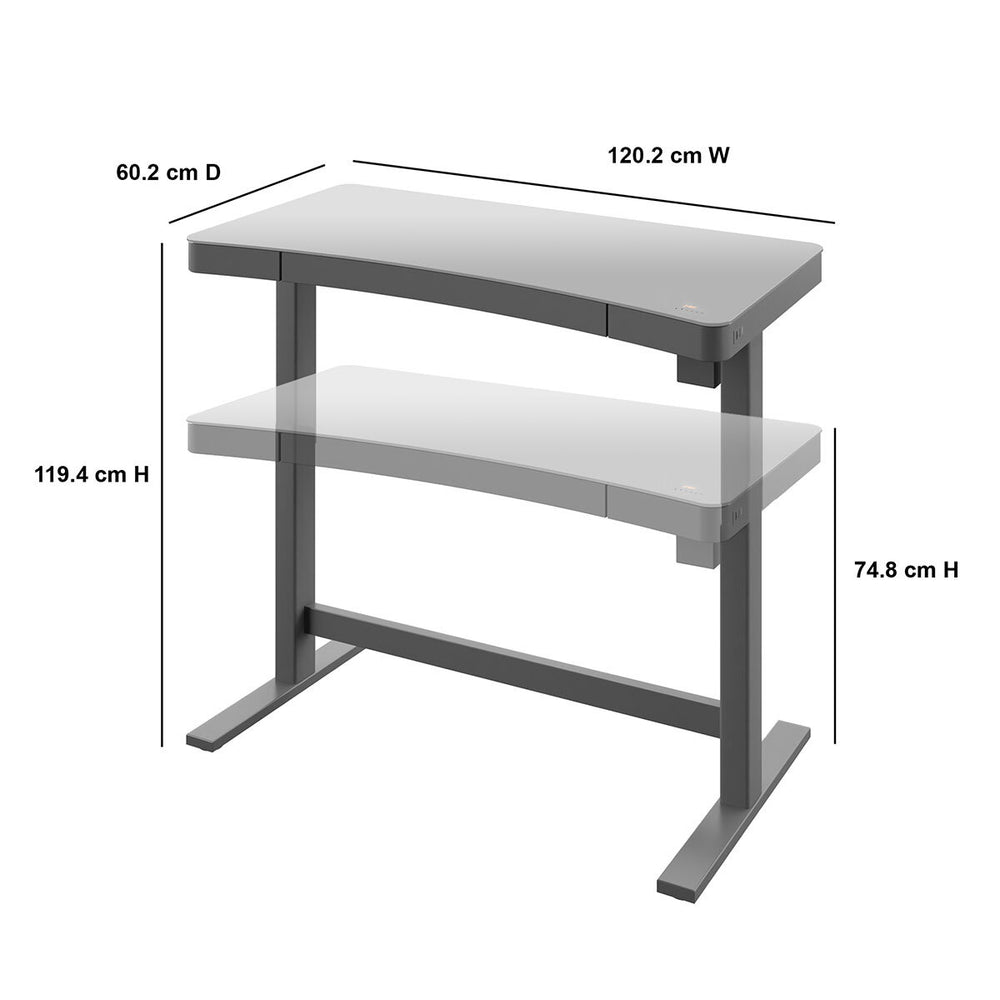 Prescott Power Adjustable Height Tech Desk with Wireless Charging, Grey