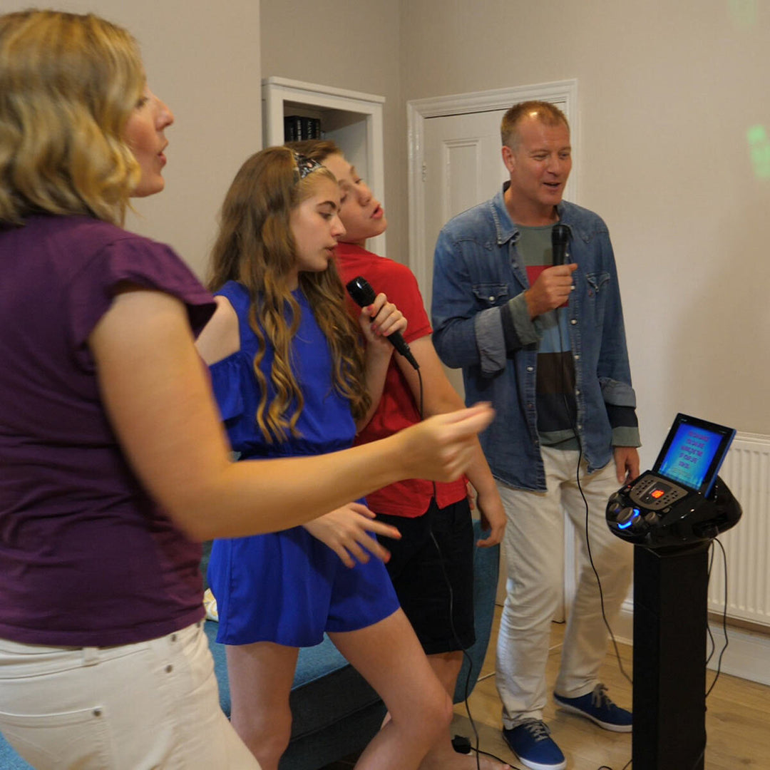Smart Bluetooth Pedestal Karaoke System, with LED Lights, Disco Ball and Speakers, EKS828BT
