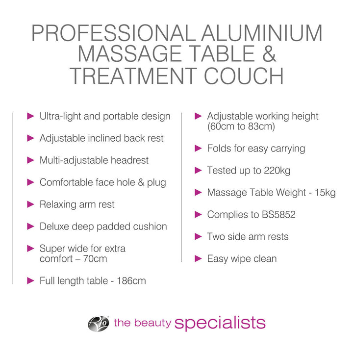 Professional Aluminium Massage Table and Treatment Couch in Black, MATM