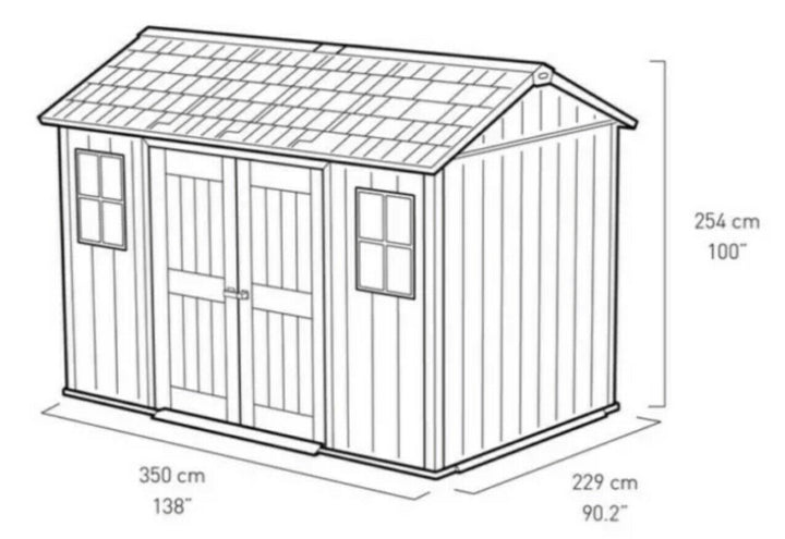 Keter shed Oakland 11ft x 7ft outdoor shed (3.4 x 2.3m) heavy duty Side Door stainless steel garden 15 years warranty